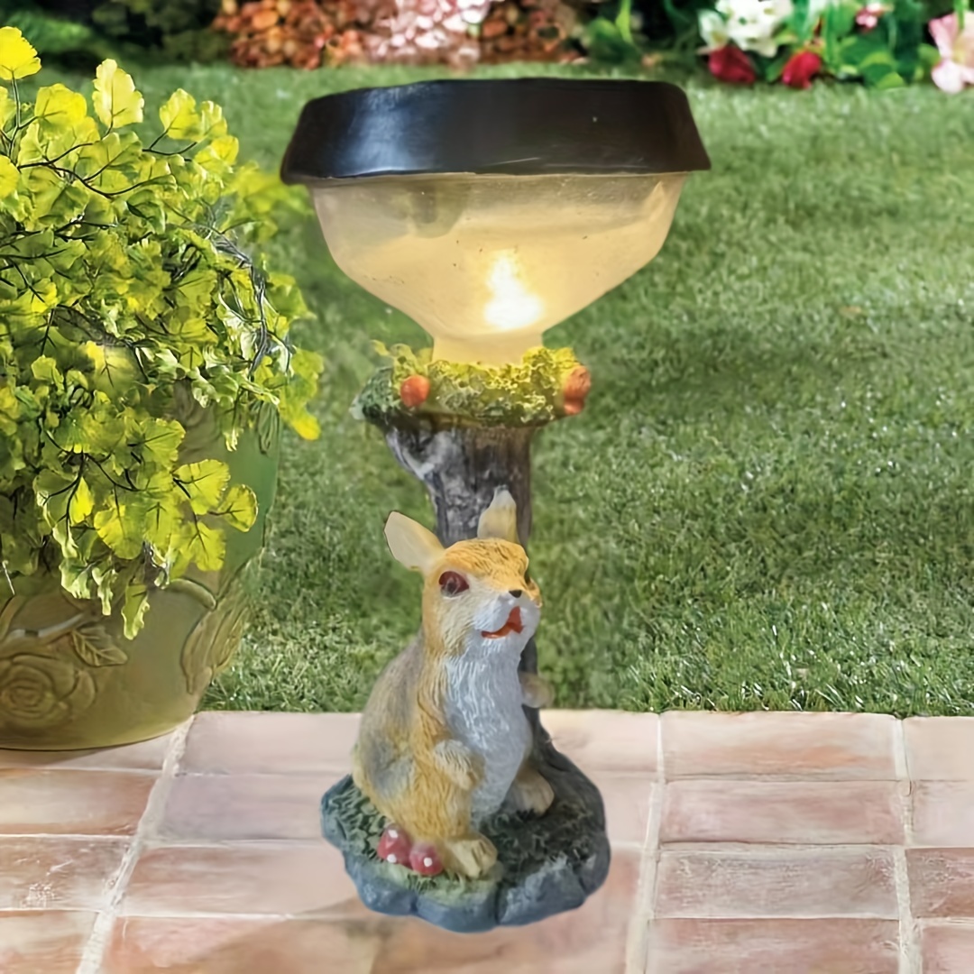 Solar Cute Animals Resin Statue Lamp For Welcome Coming Garden Ornament Lawn Light