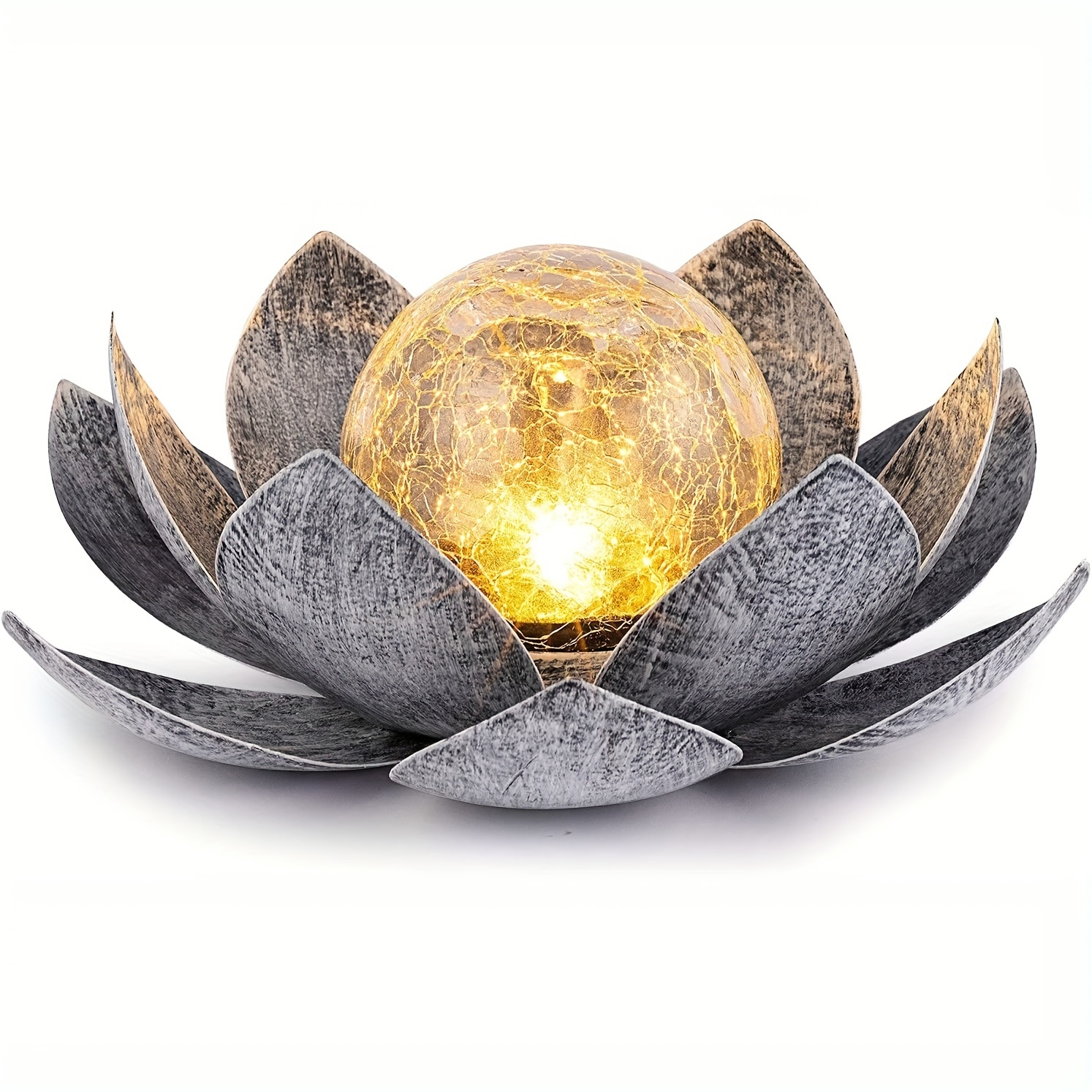 Solar Lights Outdoor Garden, Crackle Globe Glass Lotus Decoration