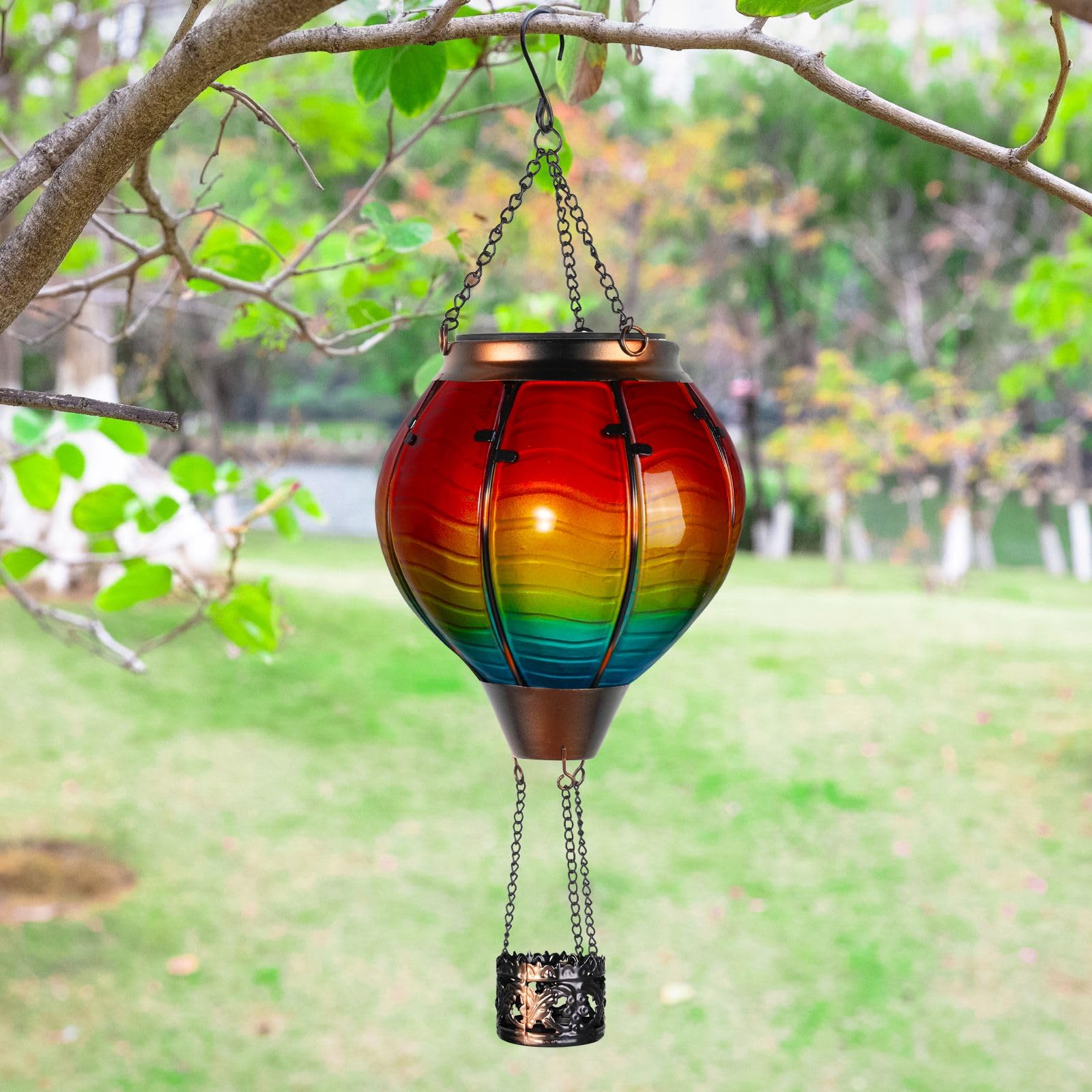 Hot Air Balloon Solar Lantern with Flickering Flame Light