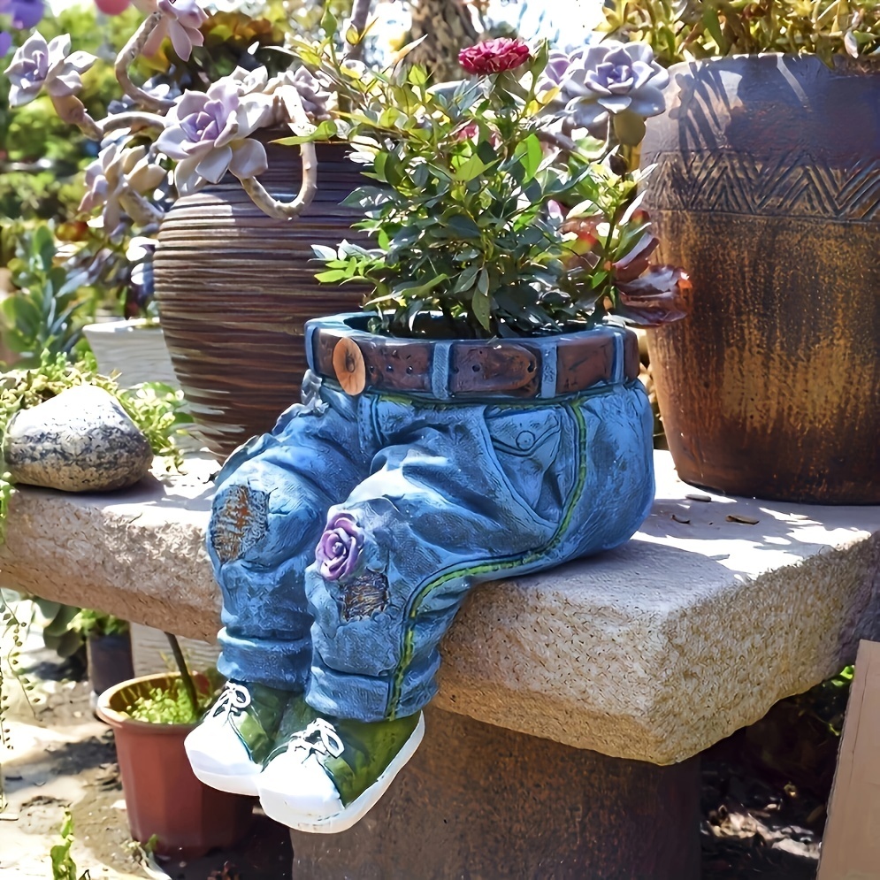 Funny Indoor And Outdoor Flower Pots Resin Denim Pants Ornaments Creative Flower Pot Decoration