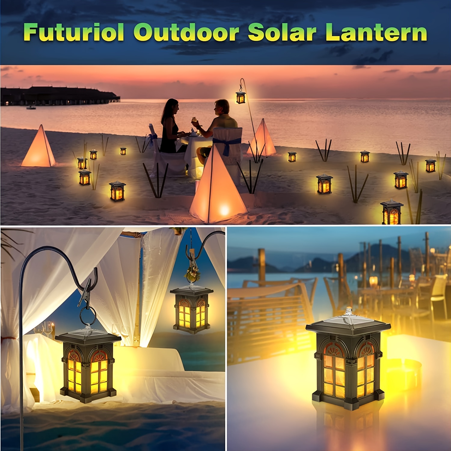 Solar Lantern, IP65 Waterproof Solar Outdoor Lights With Flickering Flame Outdoor Lighting Halloween Decorations