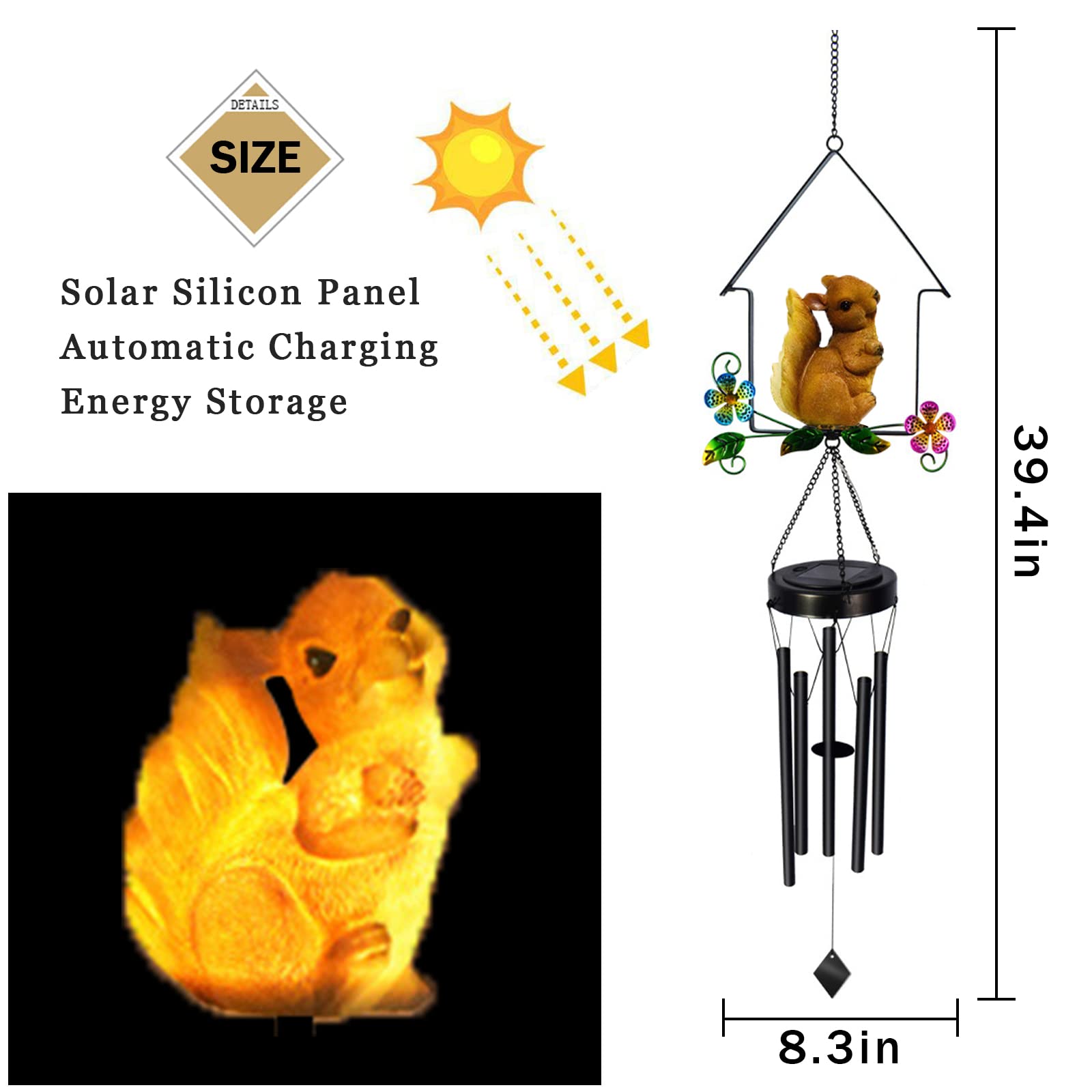 Solar-Powered Squirrel Wind Chime