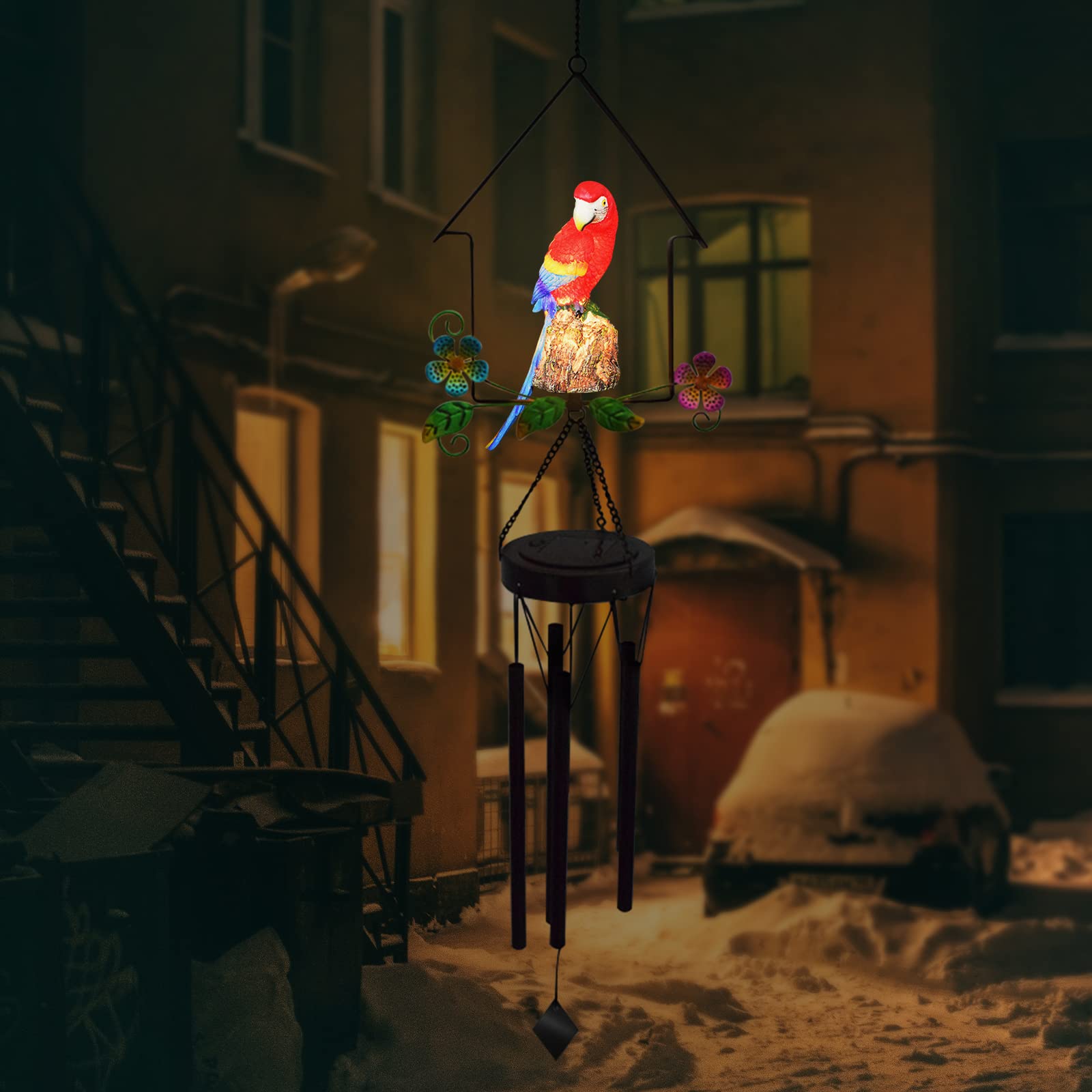 Solar-Powered Parrot Wind Chime - Red