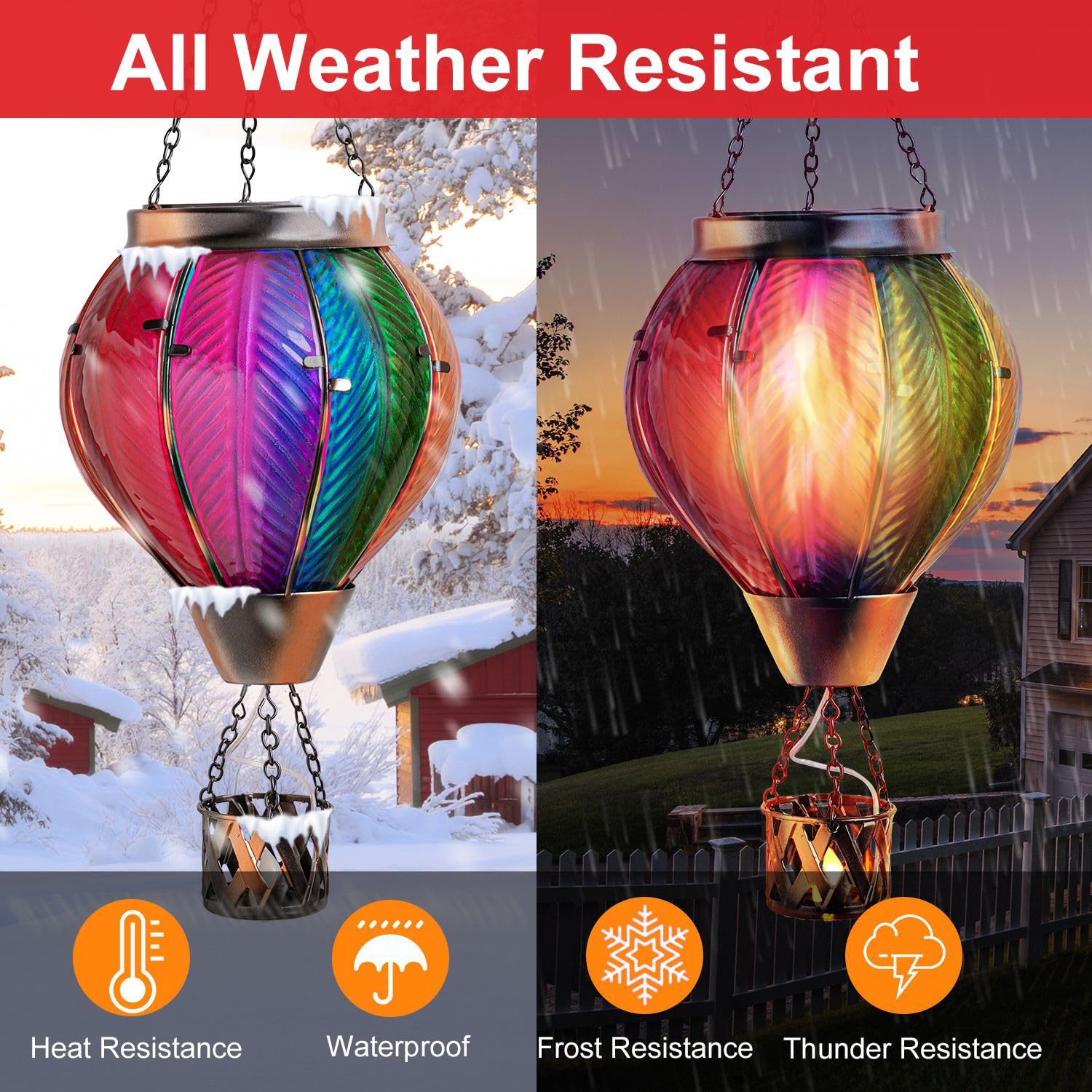 Hot Air Balloon Solar Lantern with Flickering Flame Light