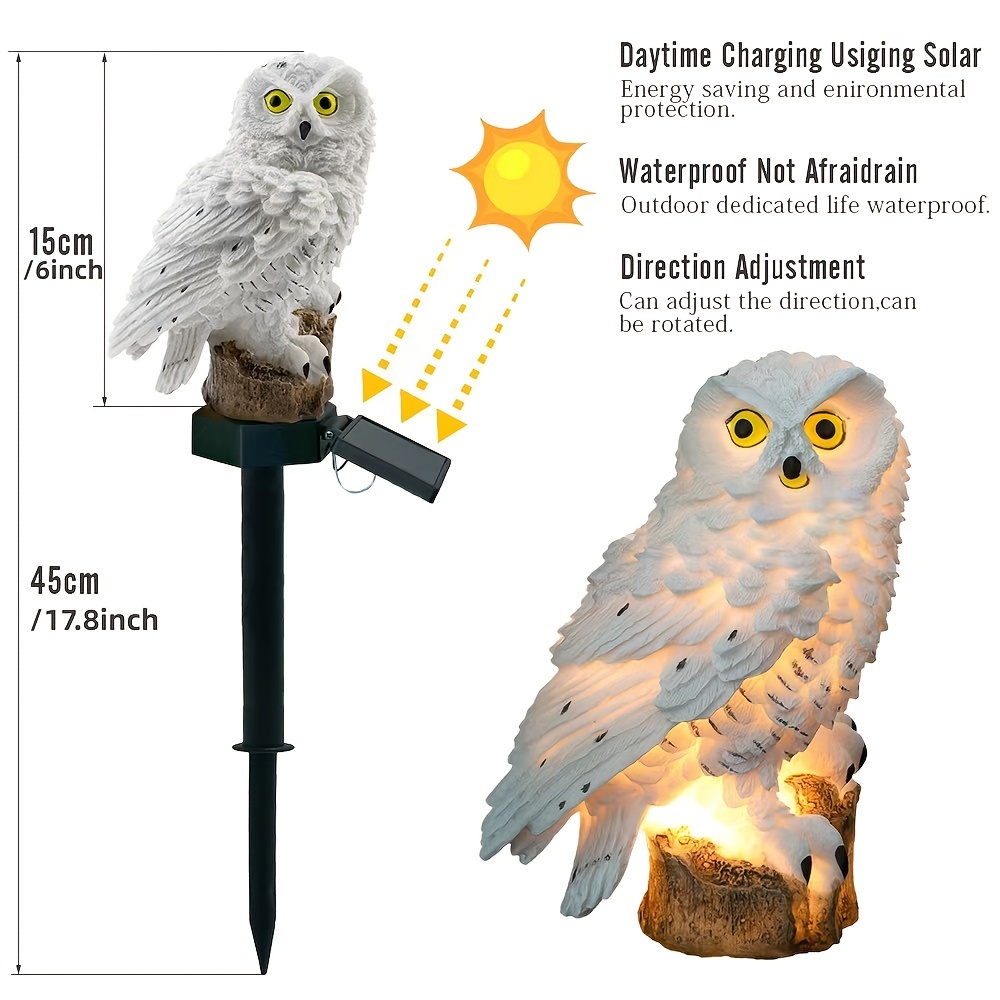 1pc, Owl Solar LED Lights, Solar Garden Lights Outdoor Decor, Resin Garden Waterproof Decorations, Outdoor Yard Pathway Outside Patio Lawn Decor, To Scare Birds Away