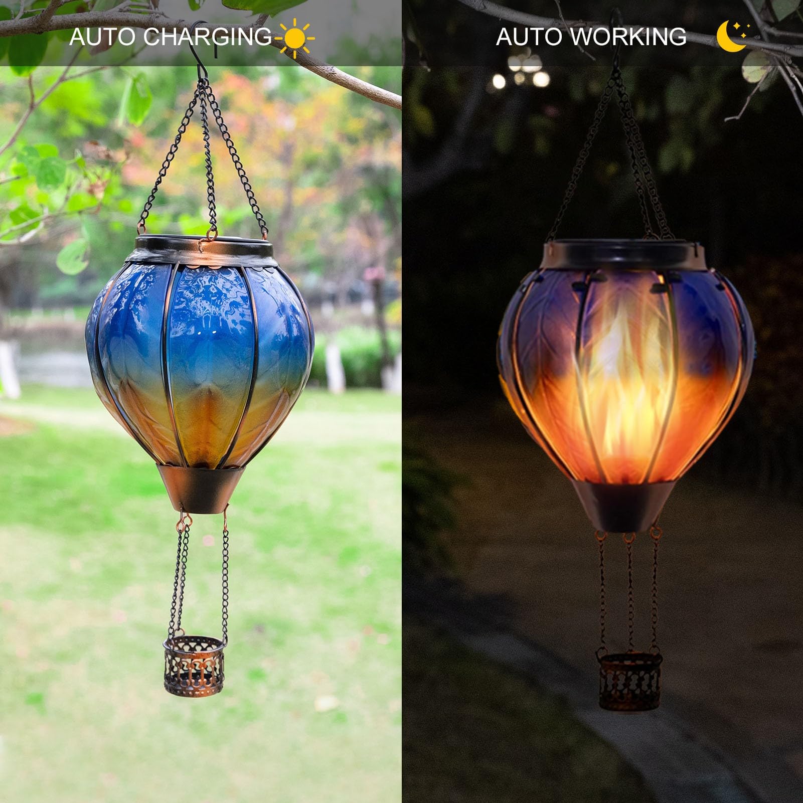 Hot Air Balloon Solar Lantern with Flickering Flame Light