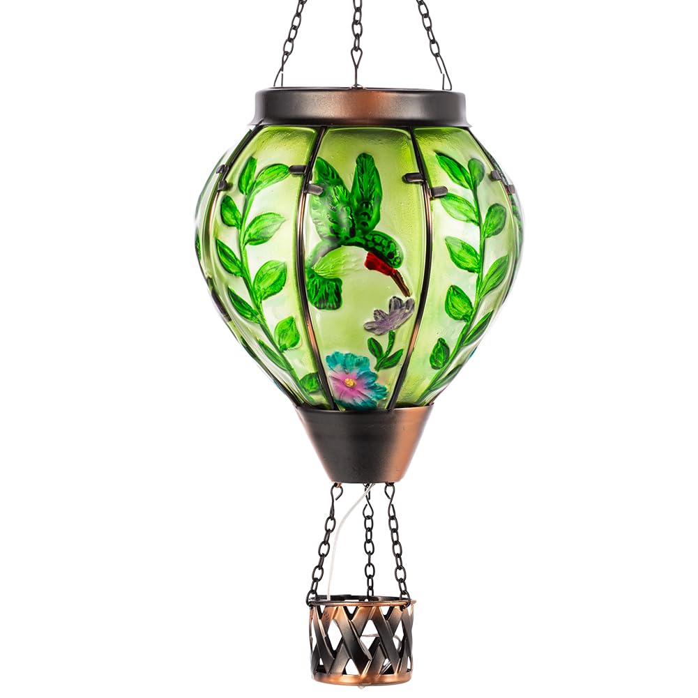 Glass Solar Hot Air Balloon Lantern -  Hummingbird-Green
