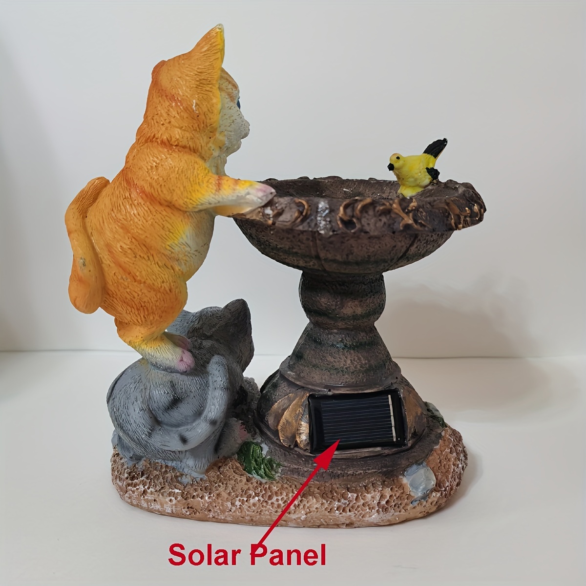 1pc Resin Animal Solar Figurine Lights, Outdoor Solar LED Double Cats Play Fish Decor, Solar Animal Lawn Light Waterproof Solar LED Light Outdoor Decoration, Landscape Lighting & Accessories