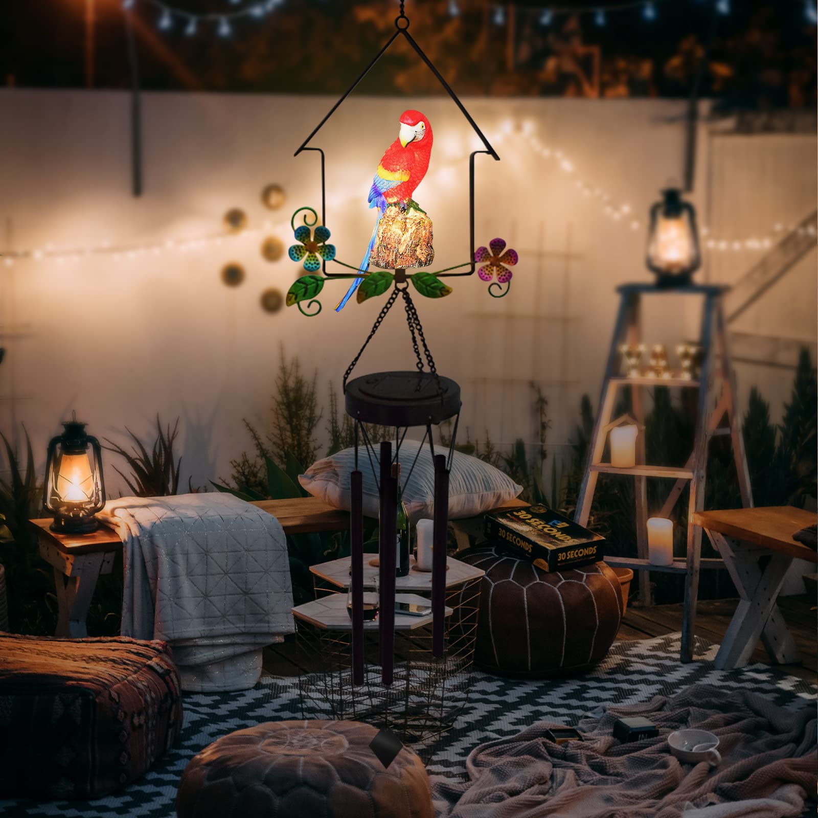 Solar-Powered Parrot Wind Chime - Red