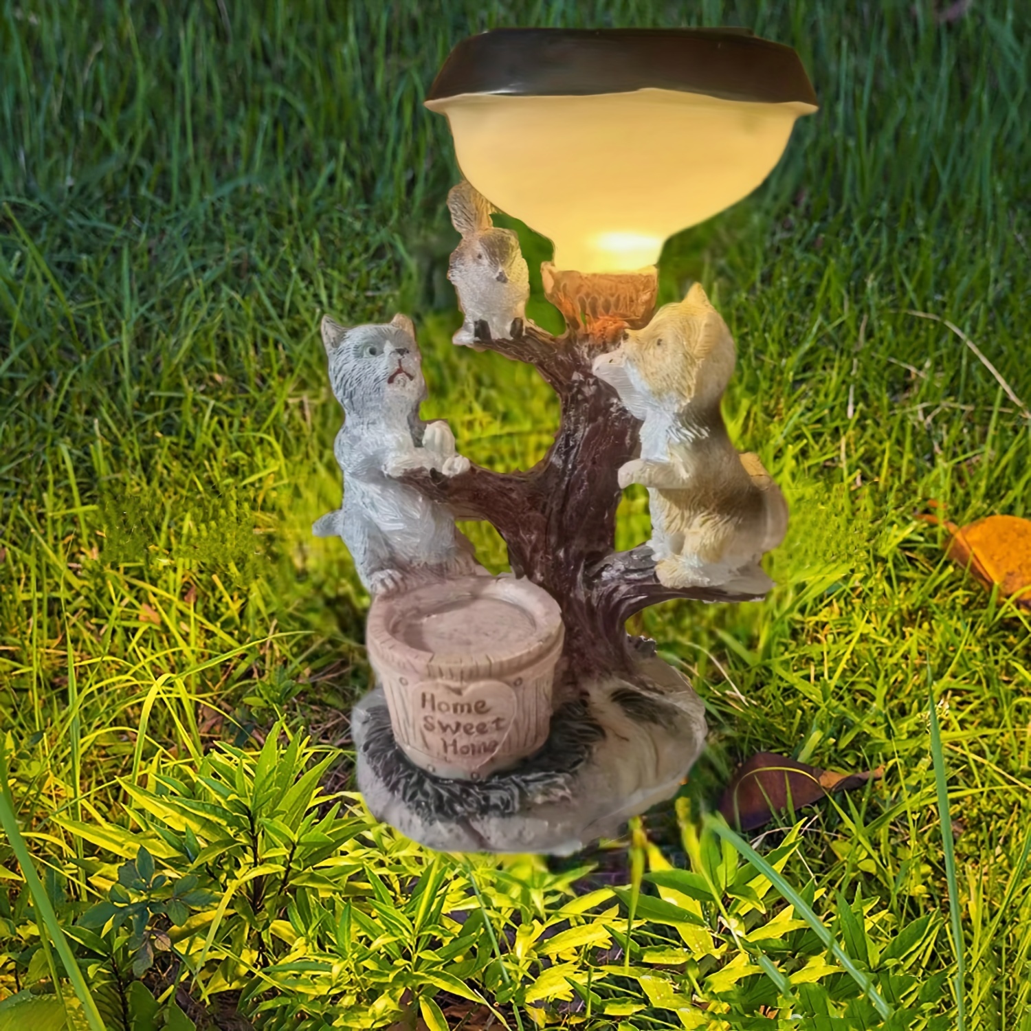 Solar Cute Animals Resin Statue Lamp For Welcome Coming Garden Ornament Lawn Light