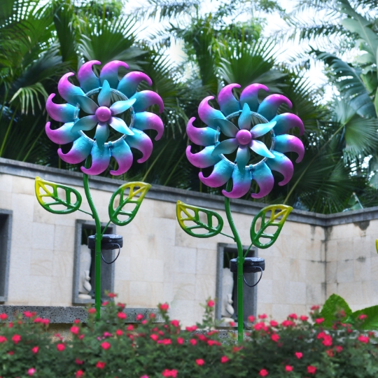 Solar-Powered LED Blue Tornado Windmill