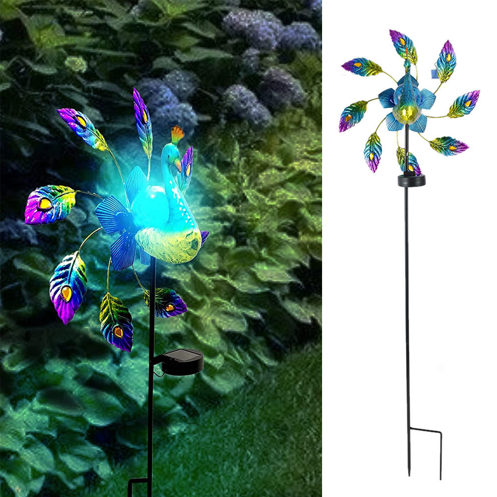 Solar LED Light Windmill Peacock Art Wind Spinner 