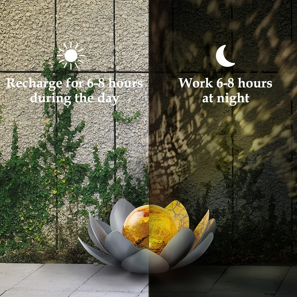 Solar Lights Outdoor Garden, Crackle Globe Glass Lotus Decoration