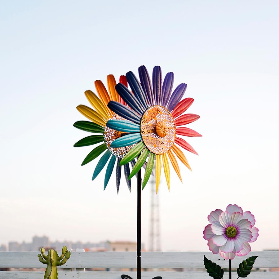 Solar-Powered Rainbow Sunflower Windmill