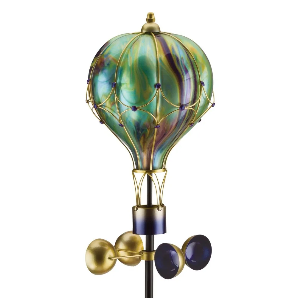 Hot Air Balloon Solar Spinning Garden Stake - Green