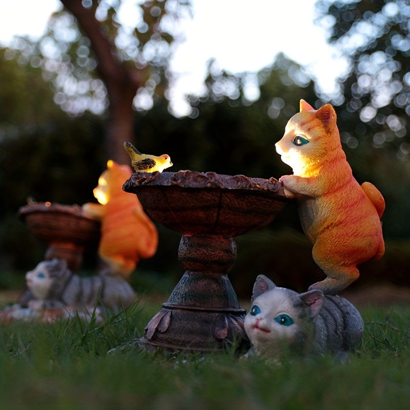 1pc Resin Animal Solar Figurine Lights, Outdoor Solar LED Double Cats Play Fish Decor, Solar Animal Lawn Light Waterproof Solar LED Light Outdoor Decoration, Landscape Lighting & Accessories
