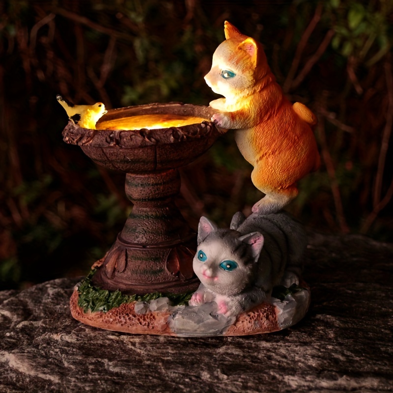 1pc Resin Animal Solar Figurine Lights, Outdoor Solar LED Double Cats Play Fish Decor, Solar Animal Lawn Light Waterproof Solar LED Light Outdoor Decoration, Landscape Lighting & Accessories