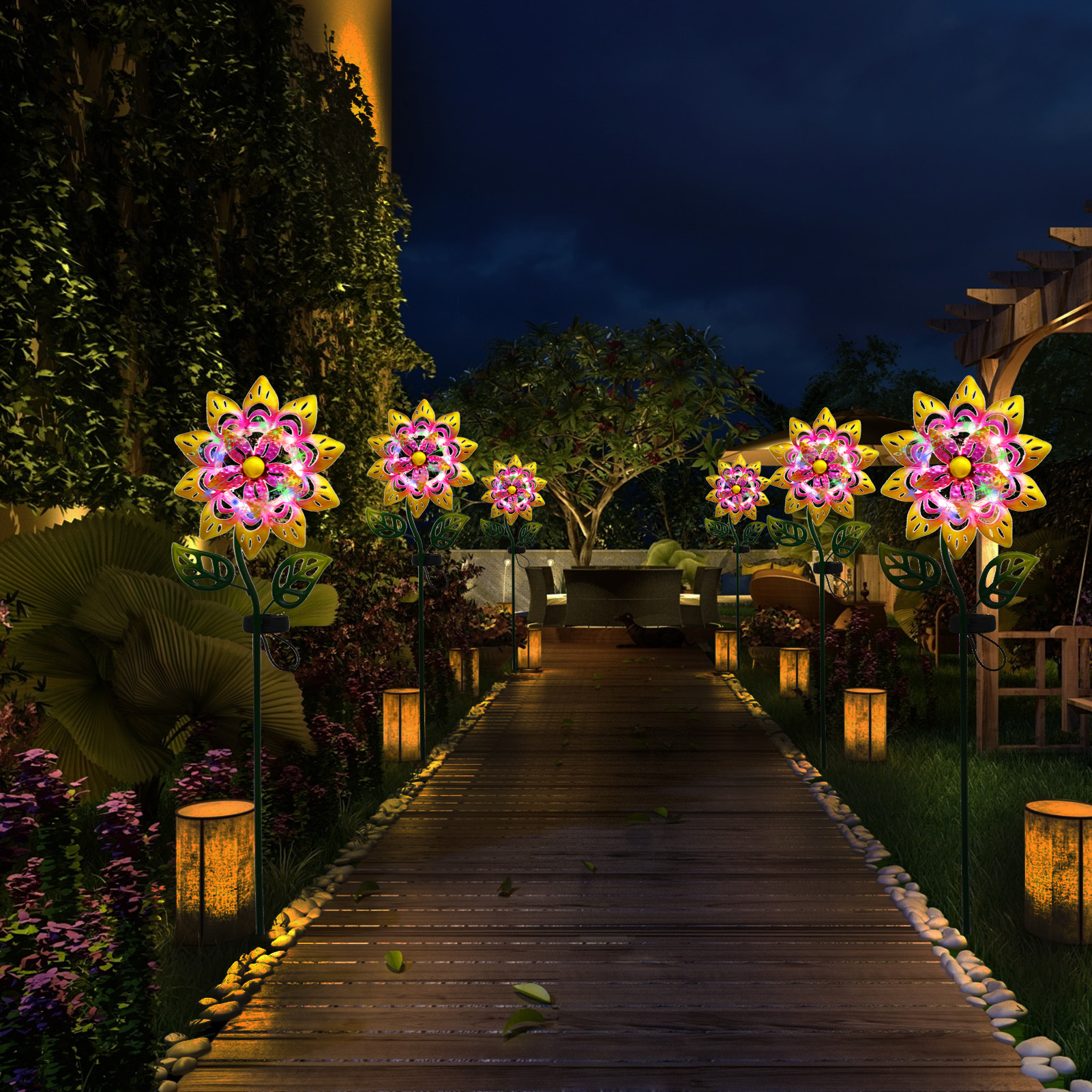 Solar-Powered LED Sunflower Windmill