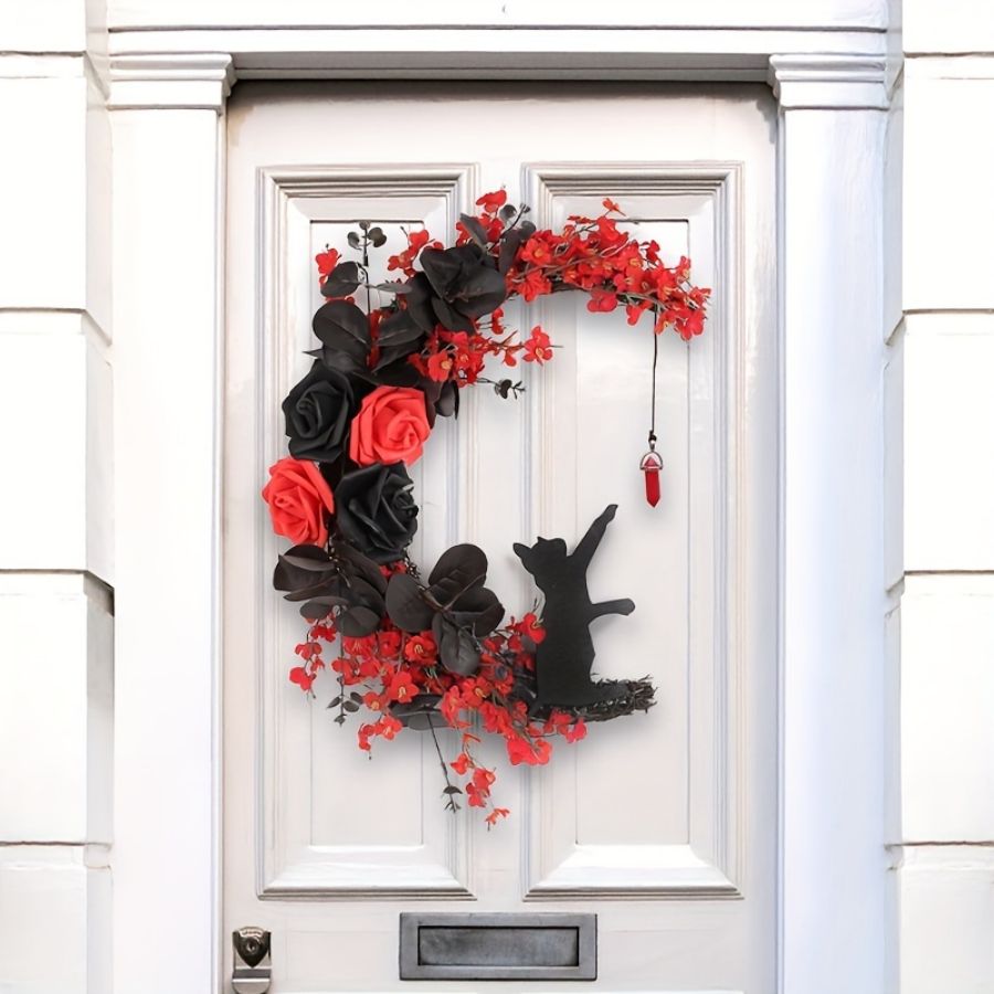 Halloween Moon Cat Wreath