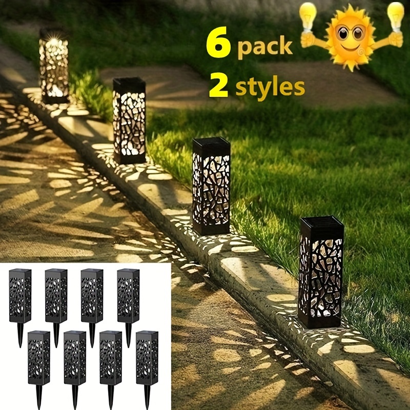 6pcs Outdoor Lawn Light Hollow Out Waterproof Lighting Solar Landscape Light For Outdoor Park Camping Lawn