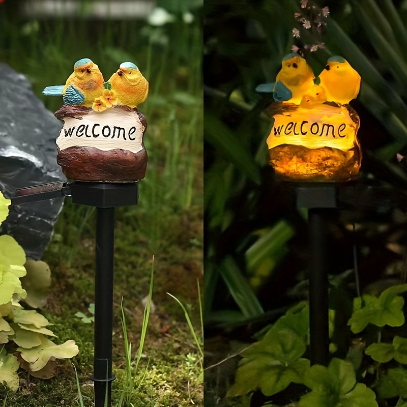 Solar Garden Lights Outdoor Decor, Solar Welcome Birds Lights Warm LED, IP44 Waterproof Welcome Birds Decorative Lights