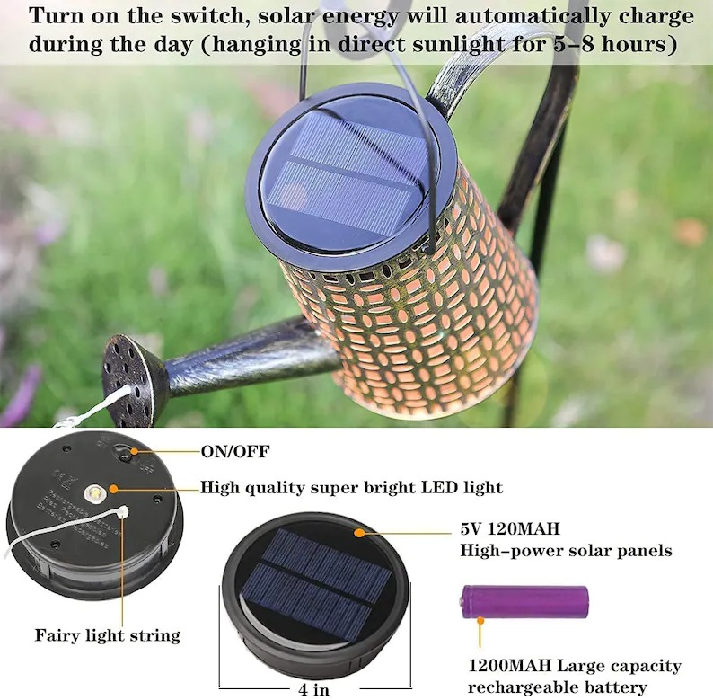 💦2022 New Upgrade Solar Watering Can Lights --Waterproof Garden Flower Decor with 32 inch Shepherd Hook