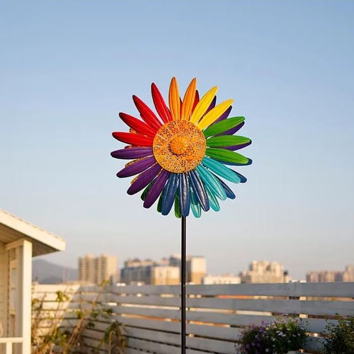 Solar-Powered Rainbow Sunflower Windmill