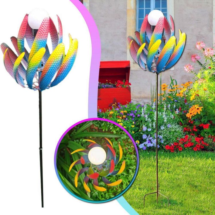 Color Vortex - Metal Windmill with Solar LED Lights