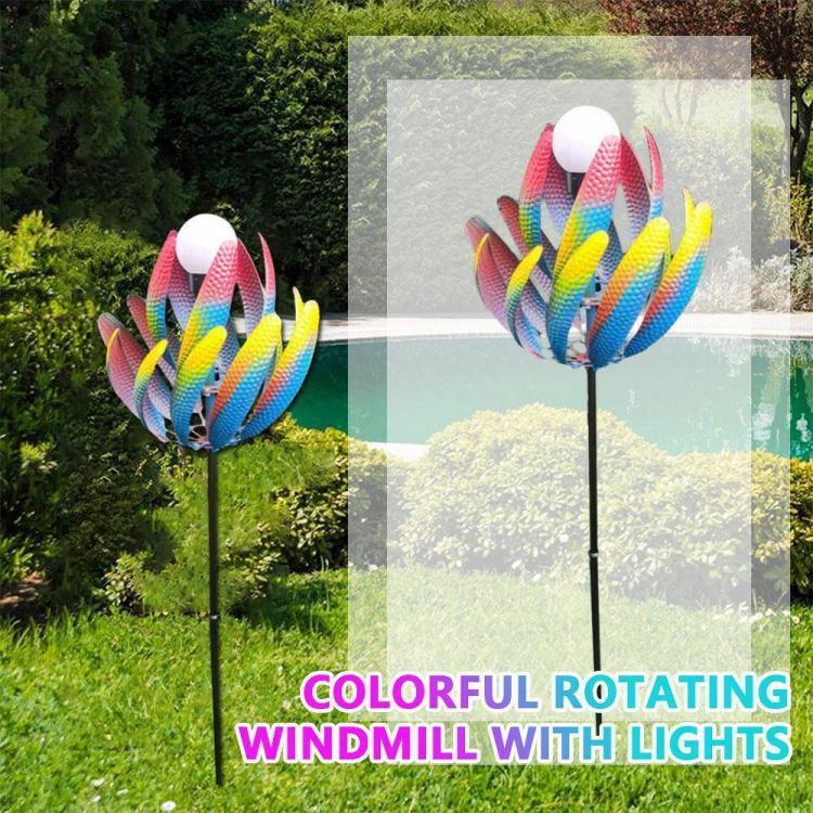 Color Vortex - Metal Windmill with Solar LED Lights