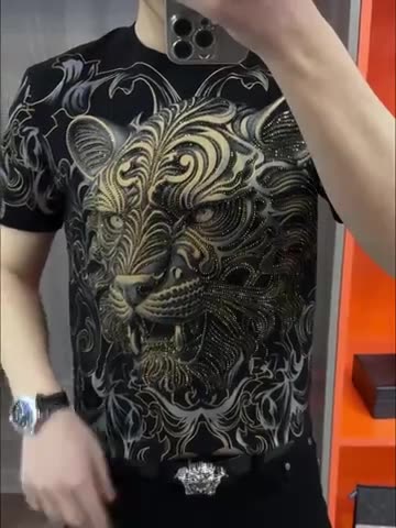 New men's rhinestone printed short sleeves