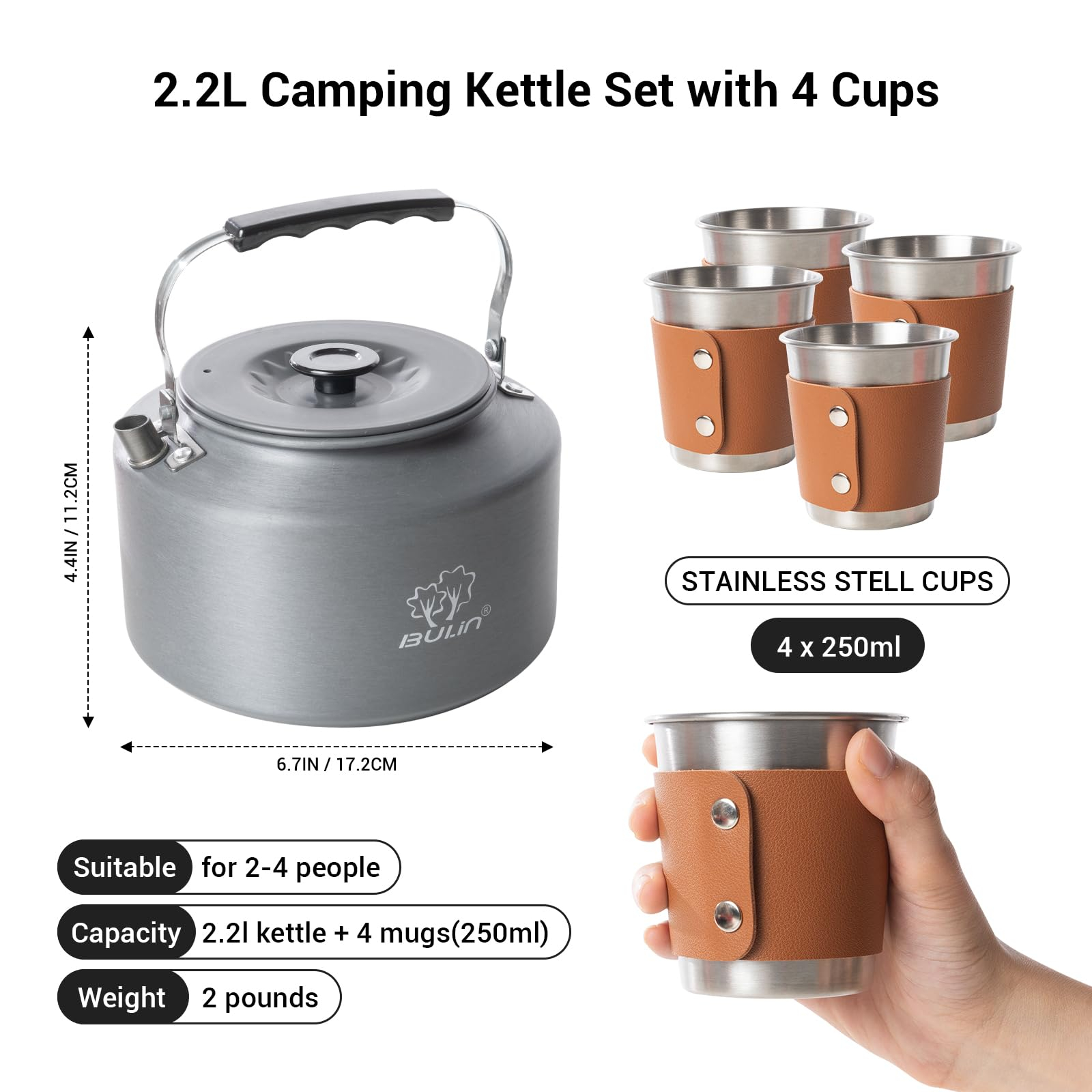 BULIN Camping Kettle Set with 4 Cups
