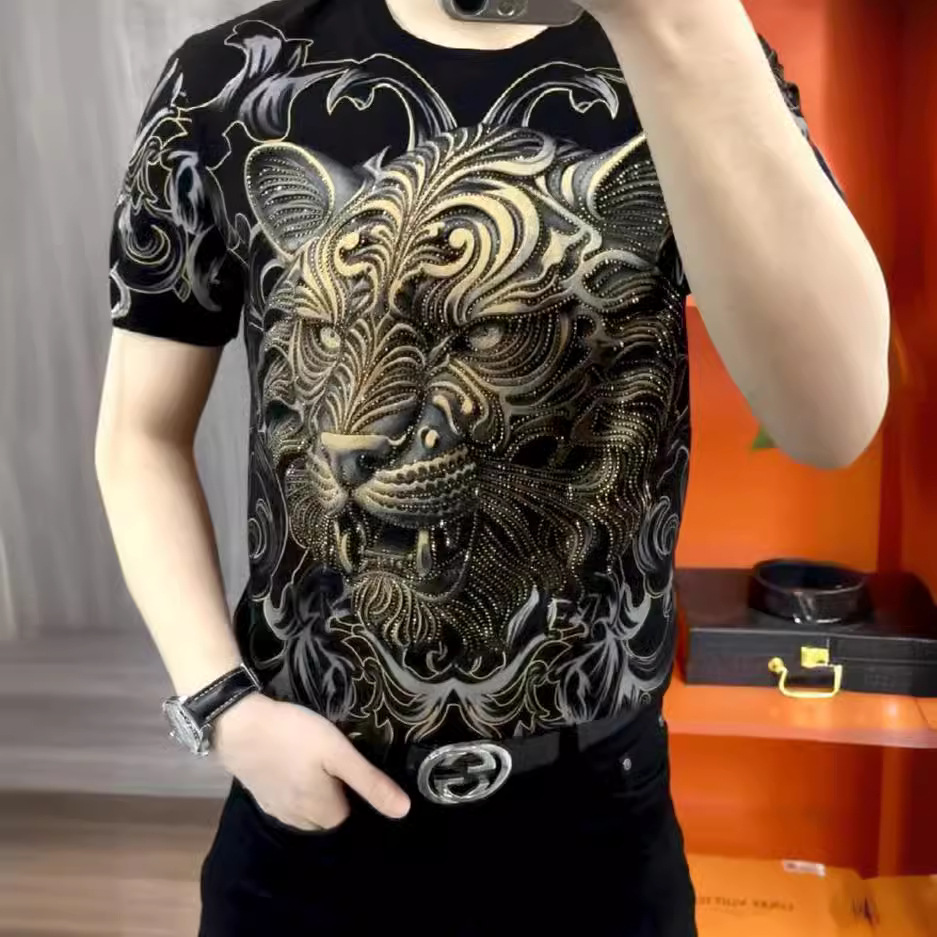 New men's rhinestone printed short sleeves
