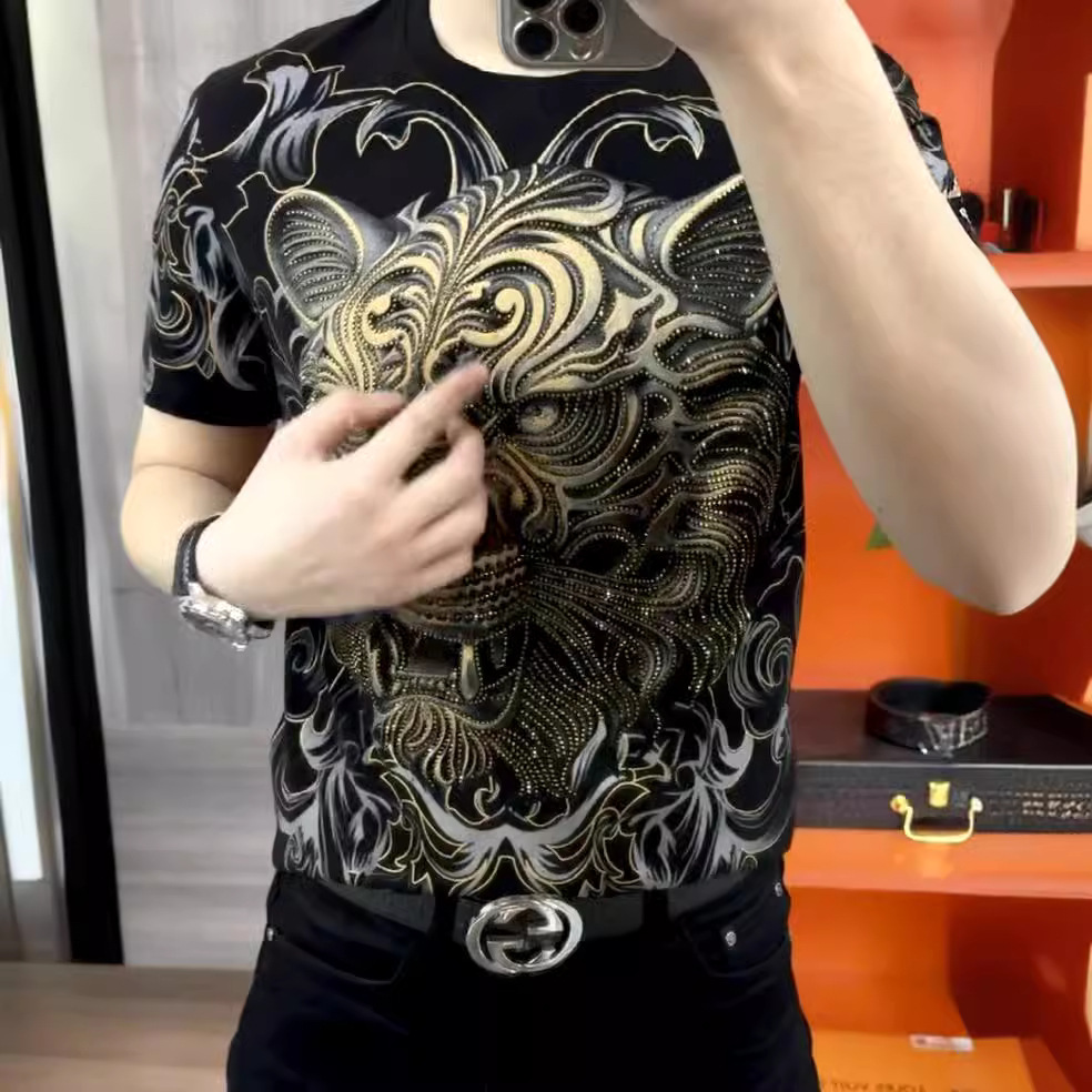 New men's rhinestone printed short sleeves