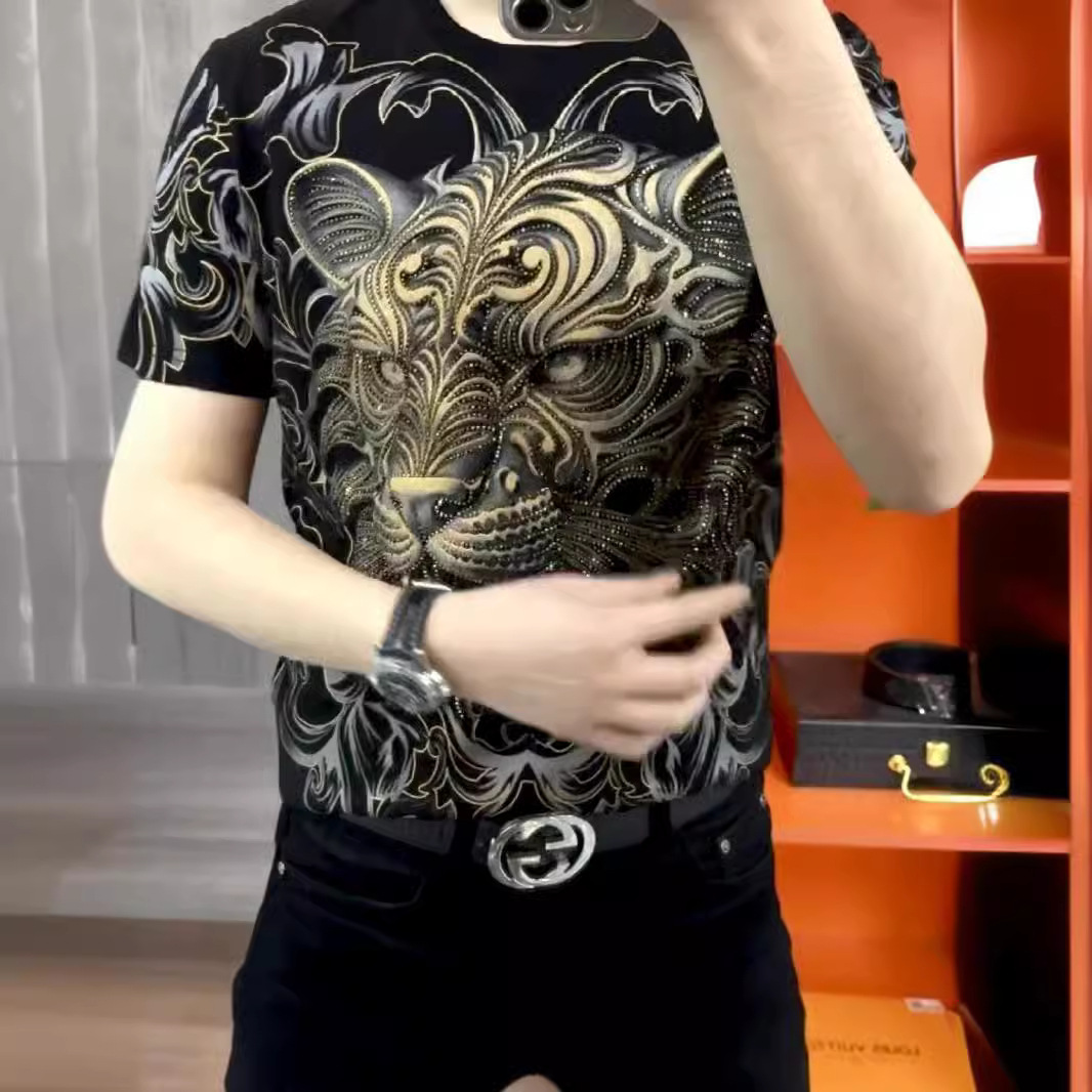 New men's rhinestone printed short sleeves