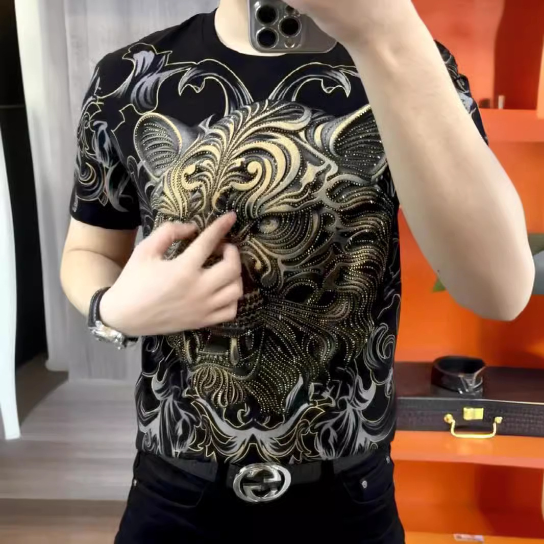 New men's rhinestone printed short sleeves