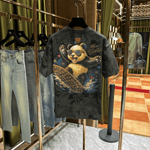 Fashion brand heavy embroidery pure cotton short-sleeved T-shirt