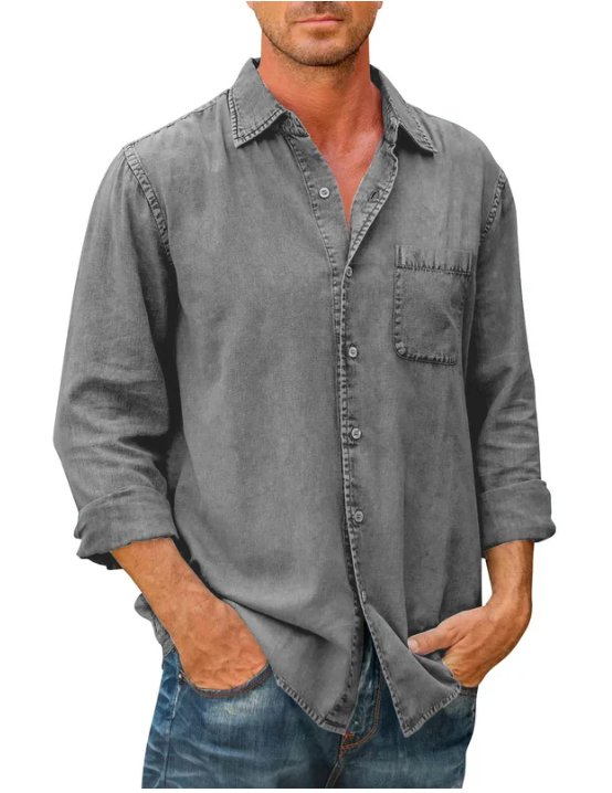 🔥Mens Denim Long Sleeve Button Down Shirt