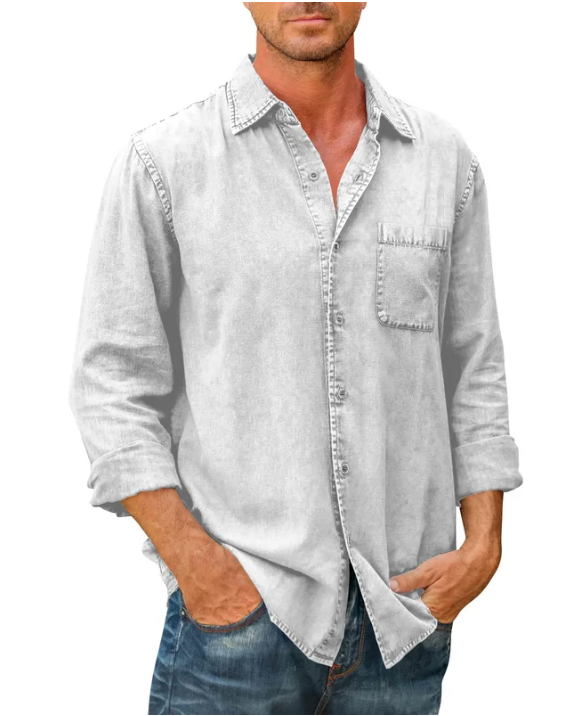 🔥Mens Denim Long Sleeve Button Down Shirt