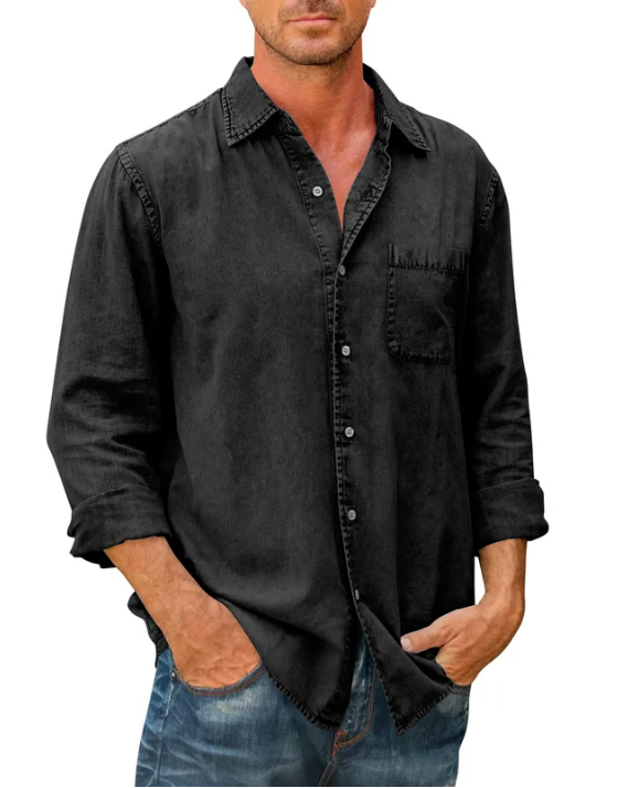 🔥Mens Denim Long Sleeve Button Down Shirt