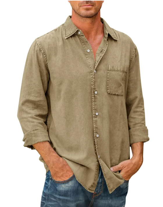 🔥Mens Denim Long Sleeve Button Down Shirt