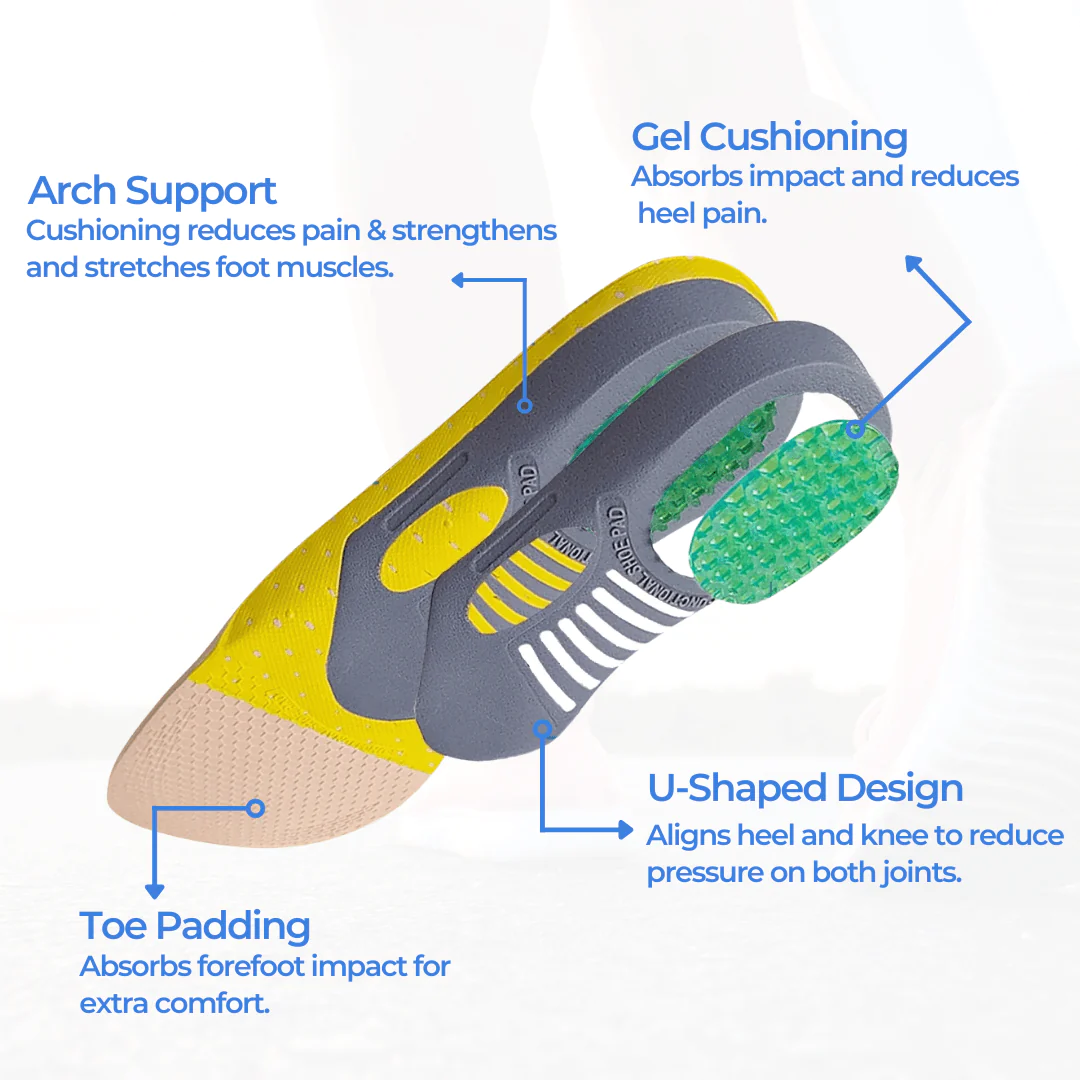 Experience immediate relief from heel to toe with the FeetRelief Orthopedic Insoles.