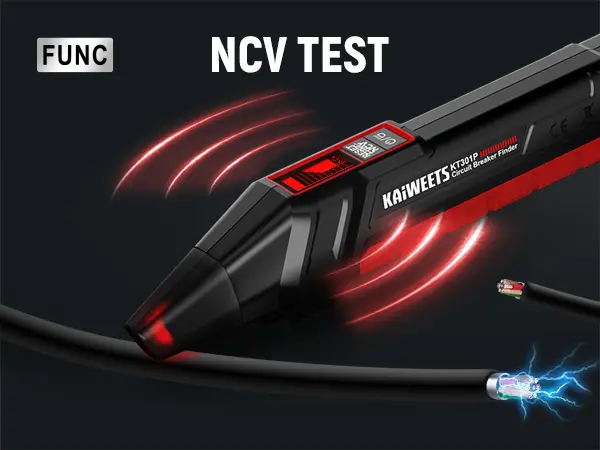 Product Introduction of KAIWEETS AC Circuit Breaker Finder Tool with Alert LCD Display, 2-Piece Set Electric Tester and Voltage Tester with Transmitter and Receiver, NCV Function & Flashlight, Non-Contact Cable Tester and Integrated GFCI Outlet Tester, Portable Detector 14