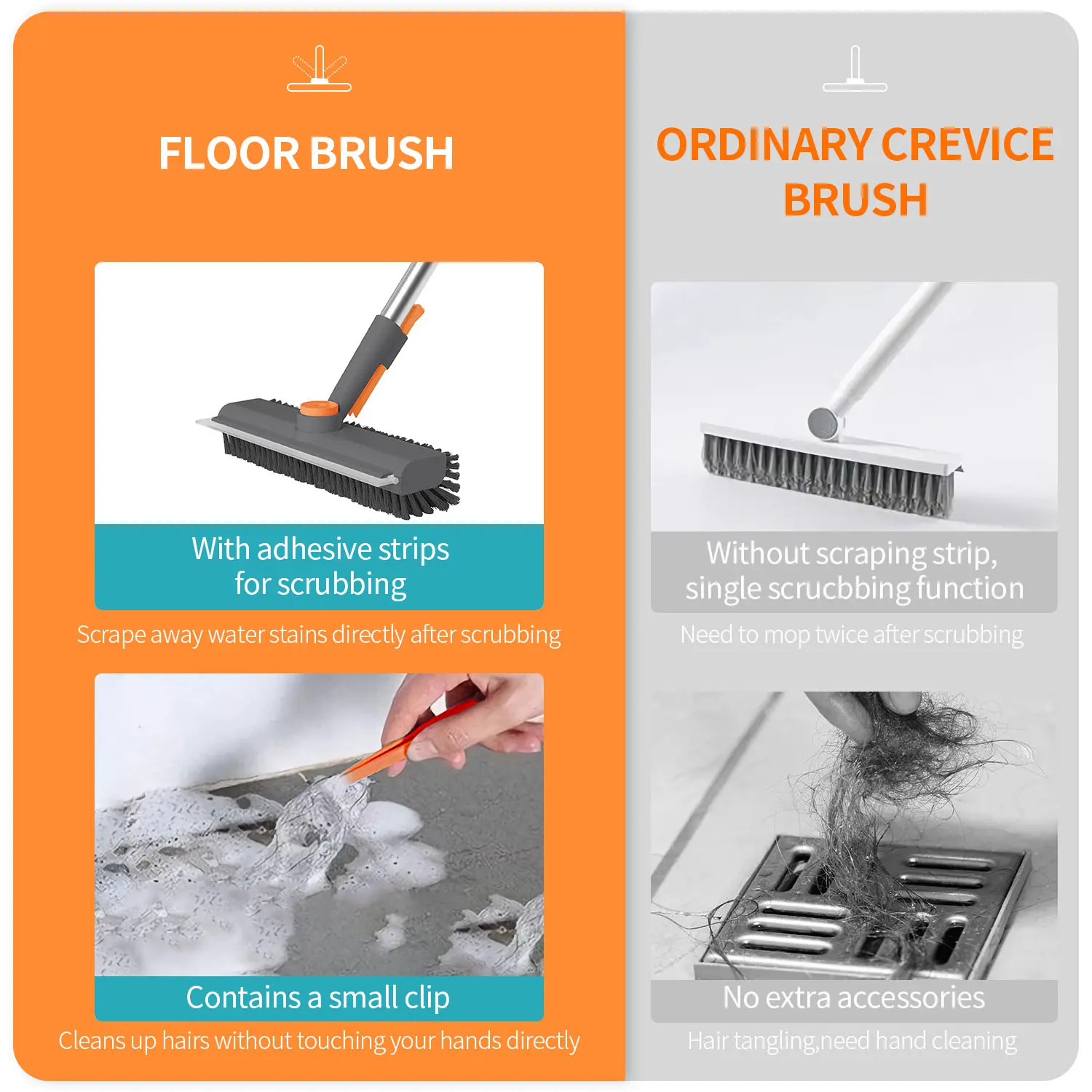 AIRU Floor Scrub Brush Bathtub Brush with Long Handle 3 in 1 Scrape and Heavy-Duty Stiff Bristle Scrubber Brush for Cleaning Shower Bathroom Patio Garage Kitchen Wall and Deck Cleaning Supplies for Home Essential Items for Home Christmas Gifts