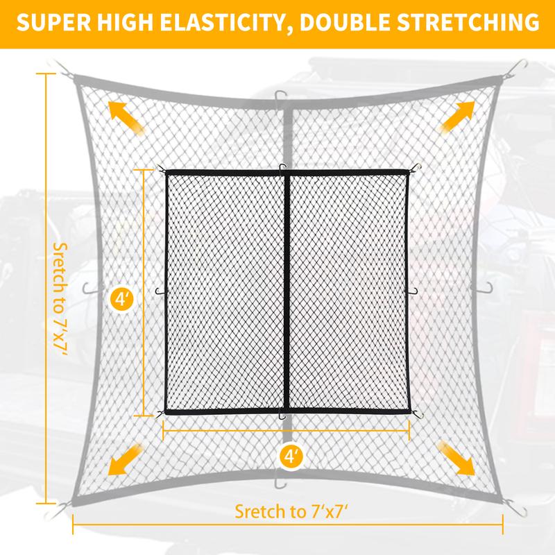 Highly Elastic Cargo Net, Simple Truck Bed Cargo Mesh Organizer, Ideal for ATV, SUV, UTV, Truck and Boat Use