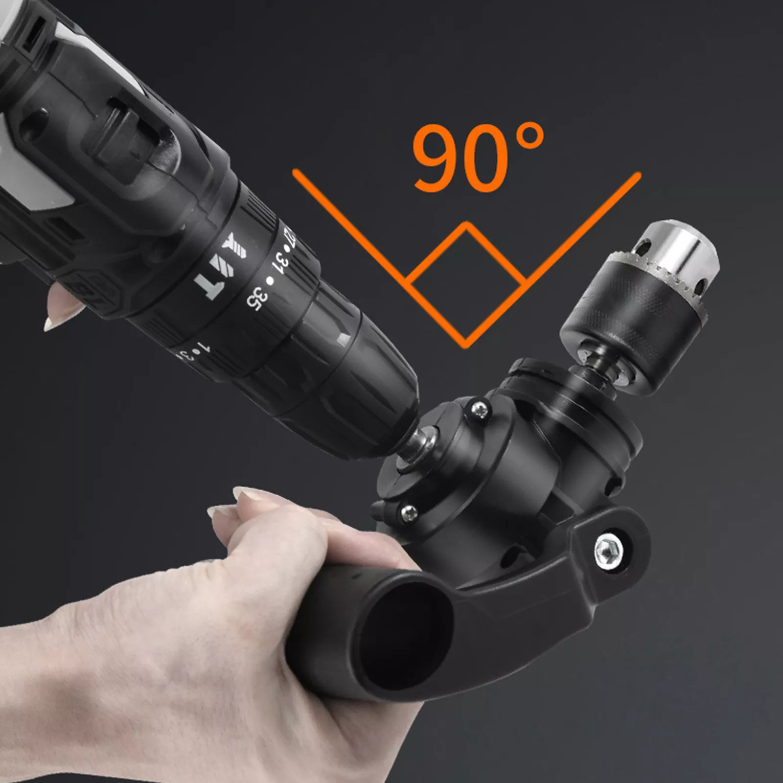 90 Degree Right Angle Drill Adapter Key Chuck Extension Holder for Electric Tool