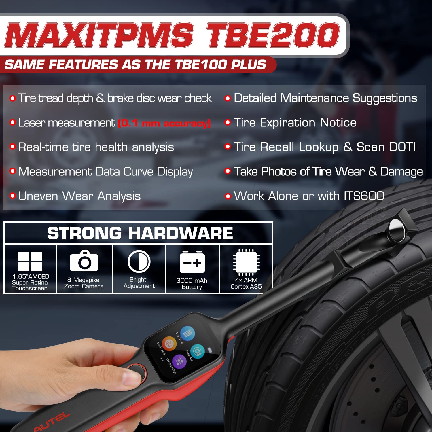 2024 Latest Laser Tire Tread Depth and Brake Disc Wear 2-in-1 Tester