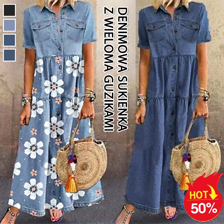 Denimowa sukienka z wieloma guzikami