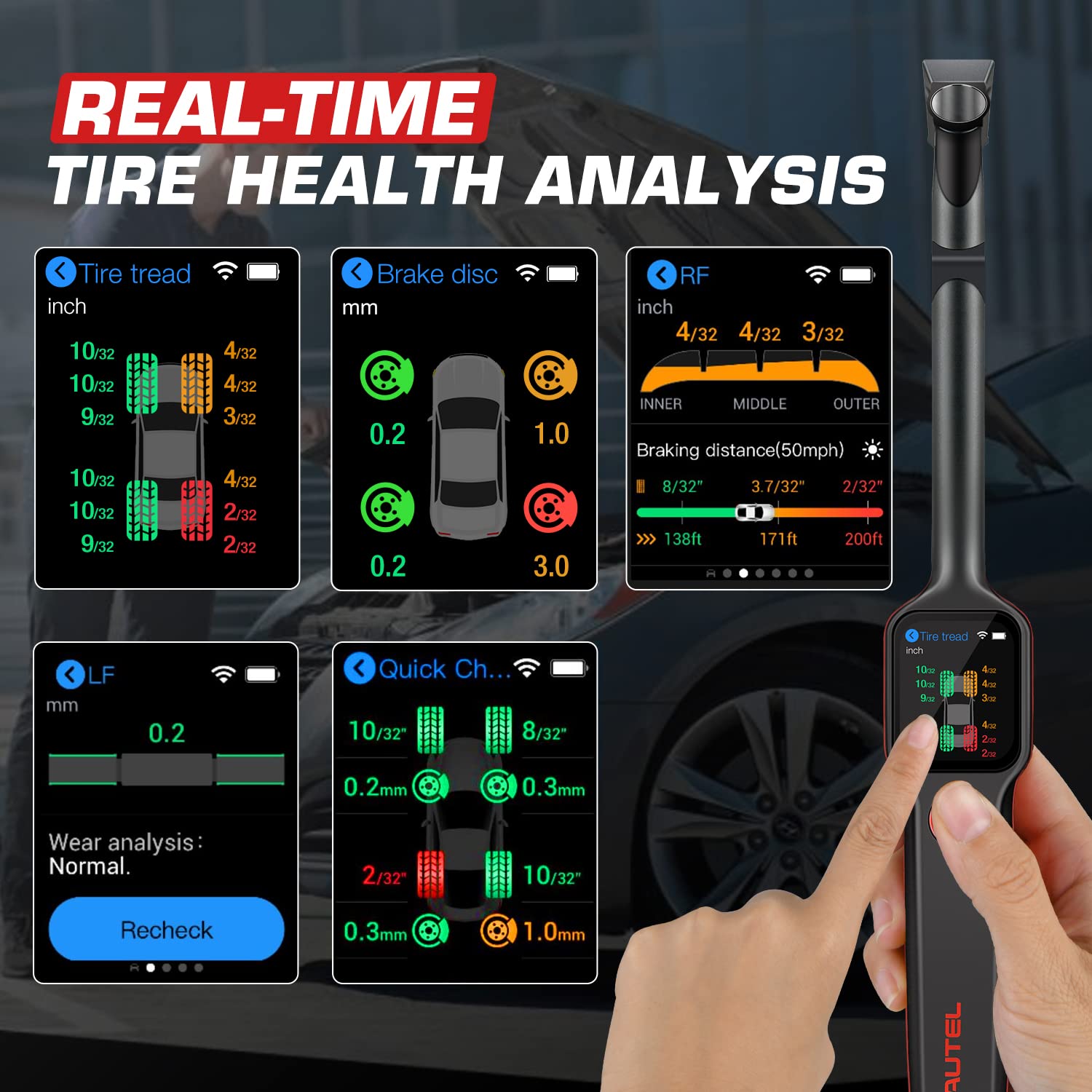 2024 Latest Laser Tire Tread Depth and Brake Disc Wear 2-in-1 Tester