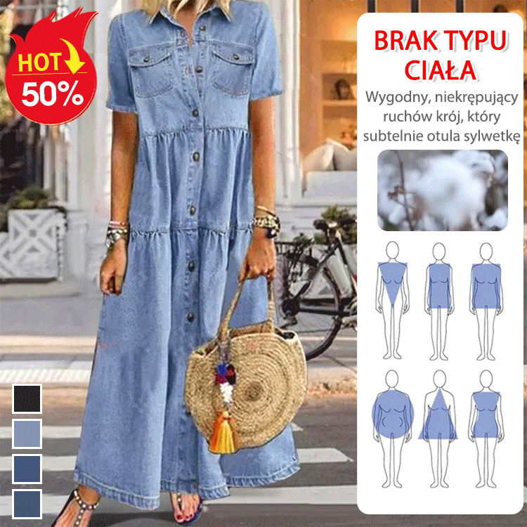 Denimowa sukienka z wieloma guzikami