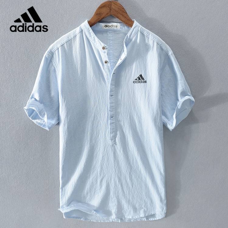 【Adidas】Casual cotton and linen short-sleeved shirt for daily wear